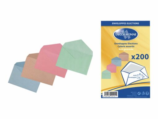 200 Enveloppes Élection - 90 X 140 Mm - 70 Gr - Coloris Assortis