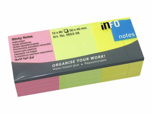 Global Notes - Pack De 12 Blocs - Notes Adhésives 80 Feuilles - 50 X 40 Mm - Couleurs Assorties