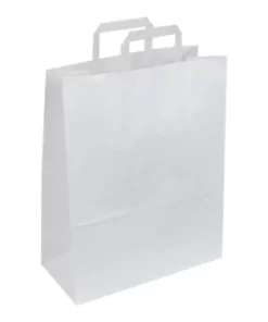 50 Sacs Cadeau Kraft - Poignées Plates - 22 Cm X 10 Cm X 29 Cm - Blanc