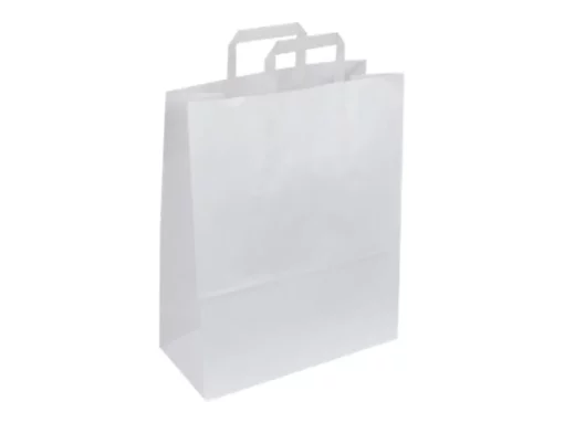 50 Sacs Cadeau Kraft - Poignées Plates - 22 Cm X 10 Cm X 29 Cm - Blanc
