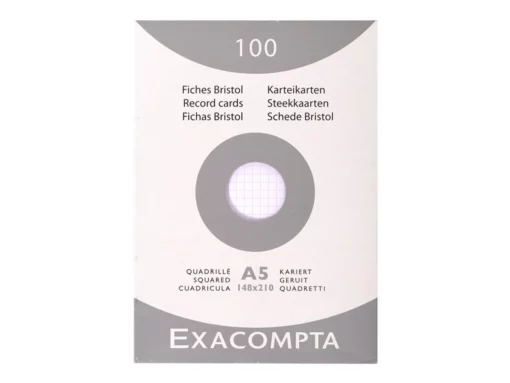 100 Fiches Bristol - A5 - Petits Carreaux - Non Perforées - Blanc