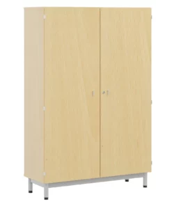 Armoire BIP BOP - 2 portes mélaminé - piètement époxy - L120xP45xH180 cm - Hêtre miel/gris alu