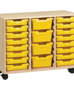 Meuble PICCOLO - mobile - mélaminé - 20 bacs jaunes - L104,5xP45xH95 cm - Hêtre miel