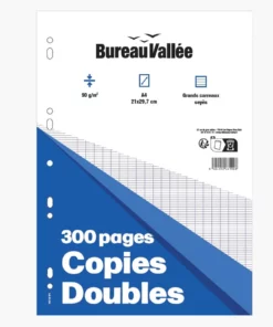 Copies Doubles - 300 pages - A4 - Grands carreaux - Perforées 90g Bureau Vallée -