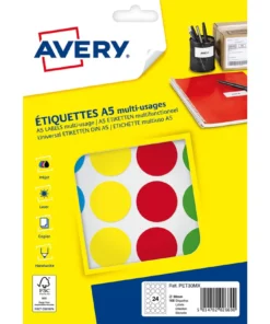 Avery - Etui A5 - 168 Pastilles adhésives - couleurs assorties - diamètre 30 mm